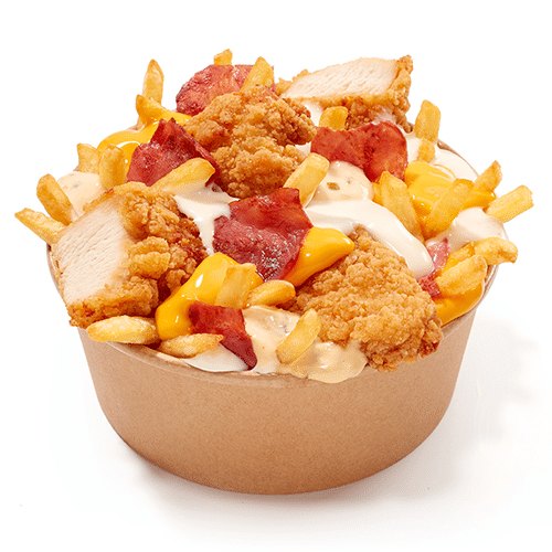 Bowl's Panada Food : frites, poulet pané, bacon et fromage fondu
