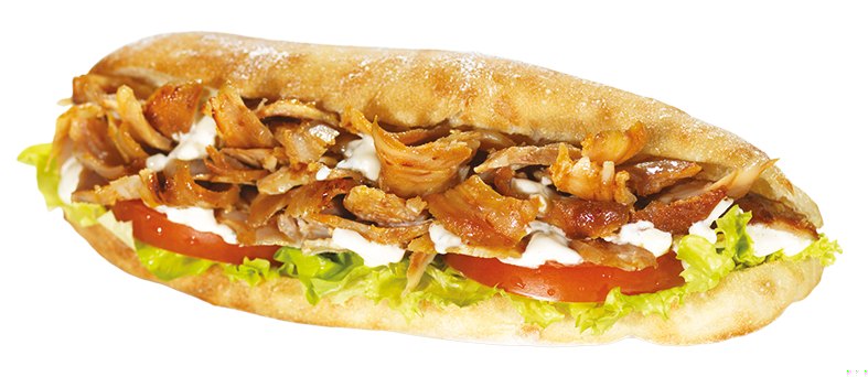 Kebab : viande de kebab, salade, tomate et oignon