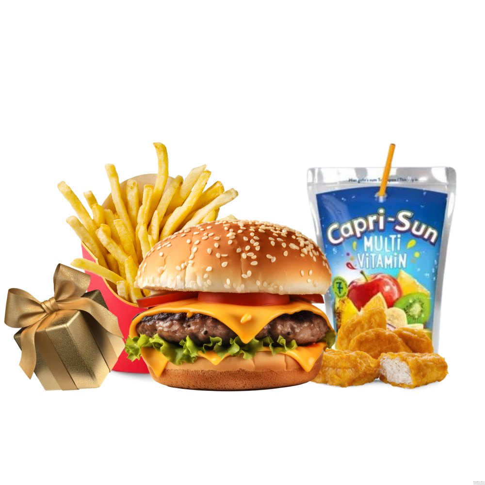 Menu enfant : cheese burger, frites et Capri-Sun